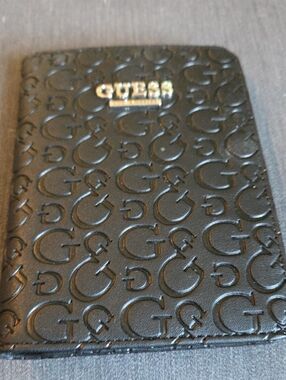 Guess Black Card Case with Gold Logo Plaque